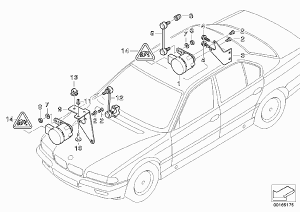 Датчик регулировки угла наклона фар для BMW E38 L7 M73 (схема запчастей)