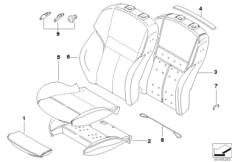 Набивка и обивка спортивного пер.сиденья для BMW E63 M6 S85 (схема запасных частей)