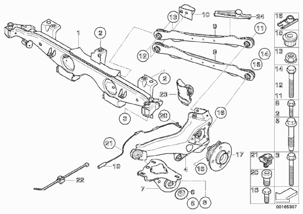 Балка мостаЗд/подвеска кол/подш.ступ.кол для BMW R52 Cooper S W11 (схема запчастей)