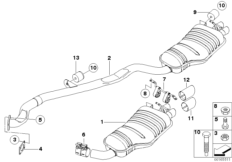 Задний дополнительный глушитель для BMW E83N X3 3.0d M57N2 (схема запасных частей)