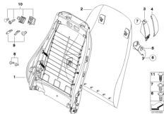 Сиденье Пд-каркас спинки/задняя панель для BMW E85 Z4 2.2i M54 (схема запасных частей)