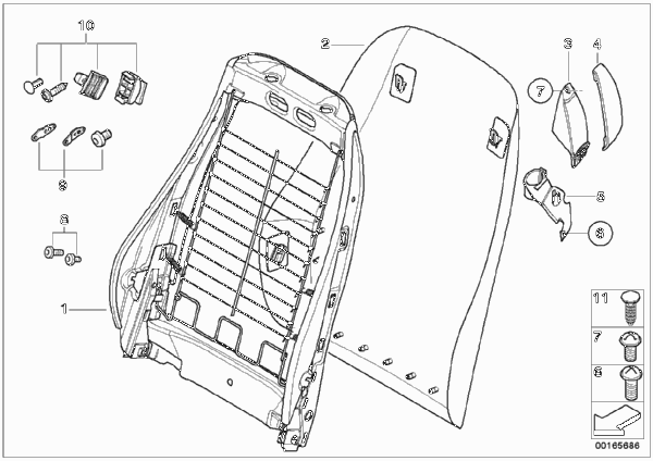 Сиденье Пд-каркас спинки/задняя панель для BMW E86 Z4 3.0si N52 (схема запчастей)