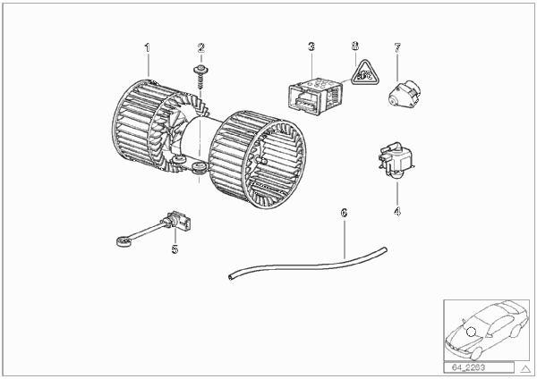Электрические детали отопителя для BMW E39 525tds M51 (схема запчастей)