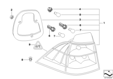 Блок задних фонарей на крыле для BMW E61 525i M54 (схема запасных частей)