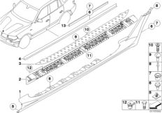 Накладка порога / арки колеса, подножка для BMW E83 X3 3.0i M54 (схема запасных частей)