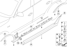 Накладка порог / арка колеса для BMW E83 X3 2.0d M47N2 (схема запасных частей)