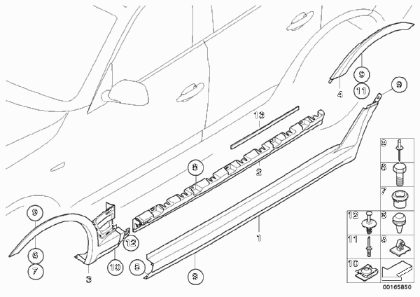 Накладка порог / арка колеса для BMW E83 X3 2.0i N46 (схема запчастей)