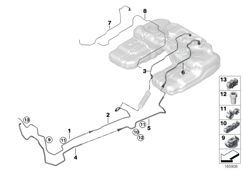 Топливопроводы/элементы крепления для BMW F15 X5 40dX N57Z (схема запчастей)