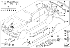 Аэродинамический пакет I для BMW E83N X3 3.0d M57N2 (схема запасных частей)