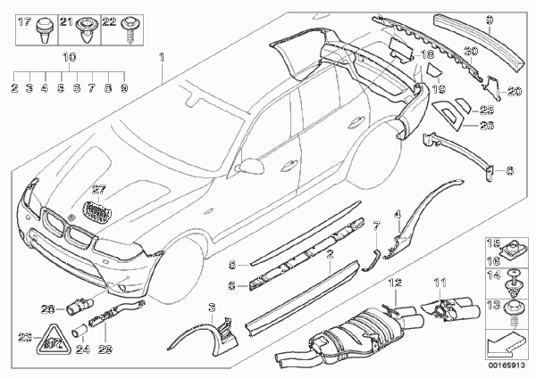 Аэродинамический пакет I для BMW E83 X3 2.0d M47N2 (схема запчастей)