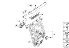 Механизм перемещения стекла двери Зд для BMW E88 135i N54 (схема запасных частей)