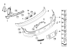 Облицовка аэродинамического к-та Зд для BMW R55 Cooper S N14 (схема запасных частей)