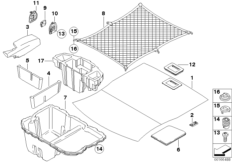 Облицовка пола багажного отделения для BMW E92 335i N54 (схема запасных частей)