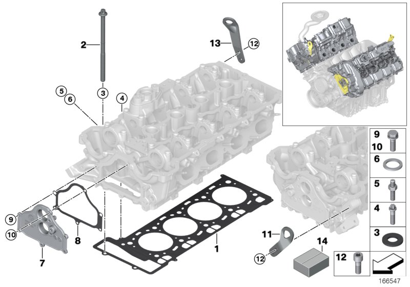 Головка блока цилиндров-доп.элементы для BMW E70N X5 50iX N63 (схема запчастей)
