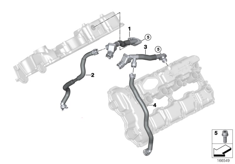 Система вентиляции картера для BMW F13 650i N63 (схема запчастей)