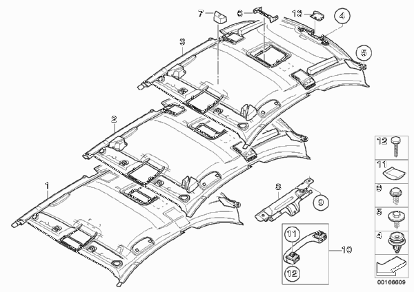 Потолок / поручень для BMW E82 125i N52N (схема запчастей)