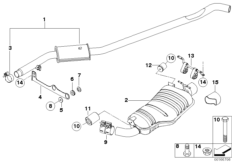 Система выпуска ОГ Зд для BMW E83N X3 1.8d N47 (схема запасных частей)