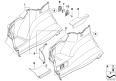 Обшивка багажного отделения Л для BMW E82 135i N54 (схема запасных частей)