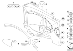 Боковая обшивка Л Зд для MINI R55 Cooper N12 (схема запасных частей)