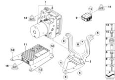 Гидроагрегат DXC/крепление/датчики для BMW E71 X6 50iX N63 (схема запасных частей)
