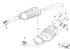 Система выпуска ОГ Зд для BMW E83N X3 2.0i N46 (схема запасных частей)