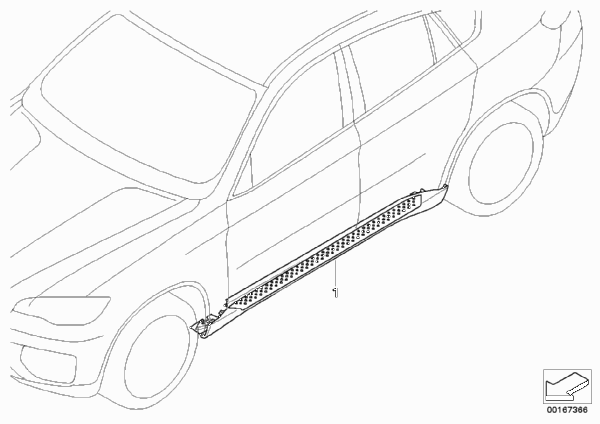 Дооснащение алюминиевым порогом для BMW E71 X6 M50dX N57X (схема запчастей)