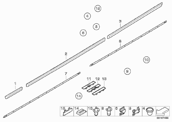 Наружные накладки / декоративные решетки для BMW E39 525td M51 (схема запчастей)