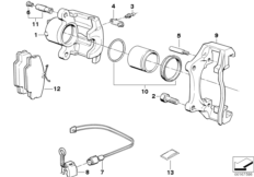 Датчик износа торм.накладки пер.колеса для BMW E30 318i M10 (схема запасных частей)