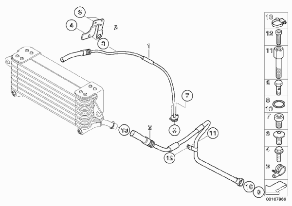 трубопровод масляного радиатора для BMW K29 HP2 Sport (0458, 0468) 0 (схема запчастей)