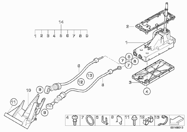Механизм переключения передач МКПП для BMW R52 Cooper S W11 (схема запчастей)
