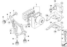Гидроагрегат DSC/крепление/датчики для BMW R53 Cooper S W11 (схема запасных частей)