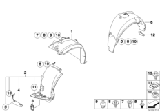 Защитный кожух колесной ниши для BMW E87N 116i 1.6 N43 (схема запасных частей)