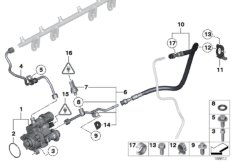Насос высокого давления/трубопроводы для BMW E92 330i N53 (схема запасных частей)