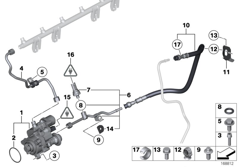 Насос высокого давления/трубопроводы для BMW E88 135i N54 (схема запчастей)