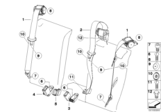 Ремень безопасности Зд для BMW E83N X3 2.0d N47 (схема запасных частей)