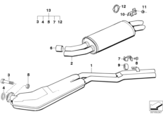 Система выпуска ОГ без катализатора для BMW E30 324td M21 (схема запасных частей)