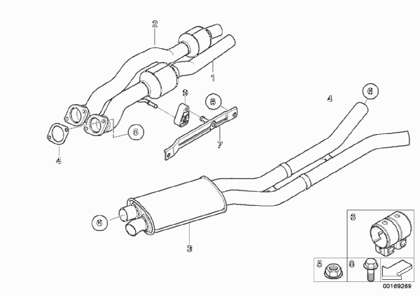 Катализатор/передний доп.глушитель для BMW E71 X6 35iX N54 (схема запчастей)