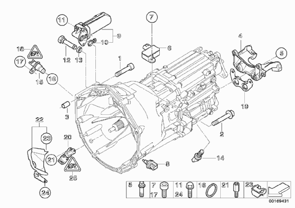 Крепление/дополнит.элементы КПП для BMW E90N M3 S65 (схема запчастей)