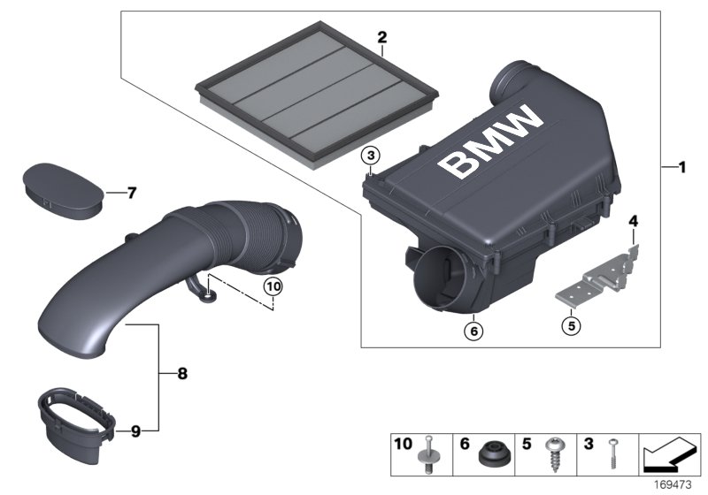 Глушитель шума всасывания / воздуховод для BMW E71 X6 40iX N55 (схема запчастей)