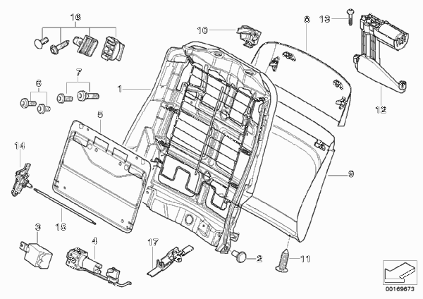 Сиденье Пд-каркас спинки/задняя панель для BMW E83N X3 3.0sd M57N2 (схема запчастей)
