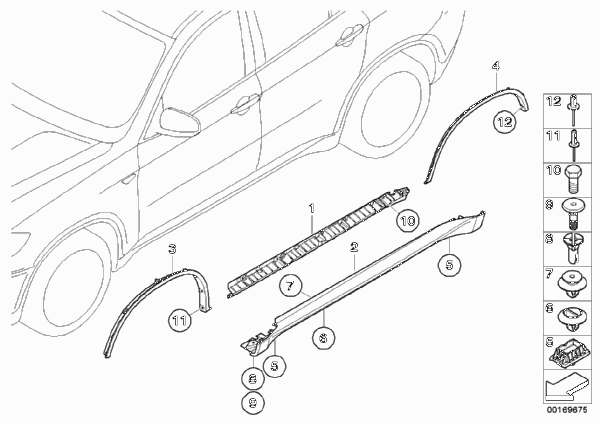 Накладка порог / арка колеса для BMW E71 X6 35iX N55 (схема запчастей)