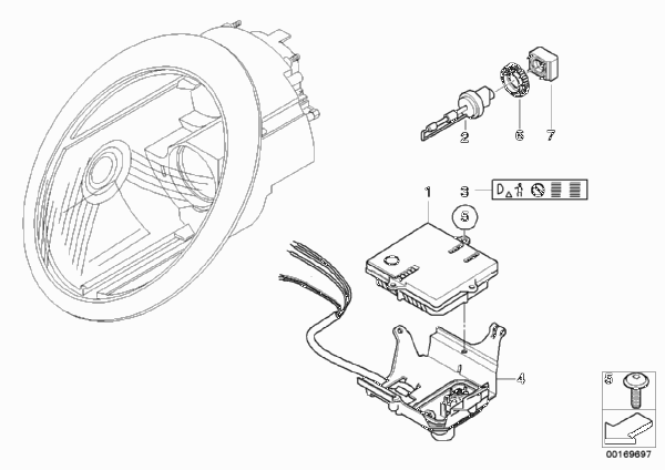 Электронные компоненты ксеноновых фар для BMW R53 Cooper S W11 (схема запчастей)