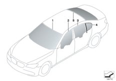 Остекление для BMW F02N 730Li N52N (схема запасных частей)
