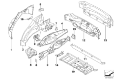 Брызговик Зд/детали днища для BMW E71 X6 30dX M57N2 (схема запасных частей)