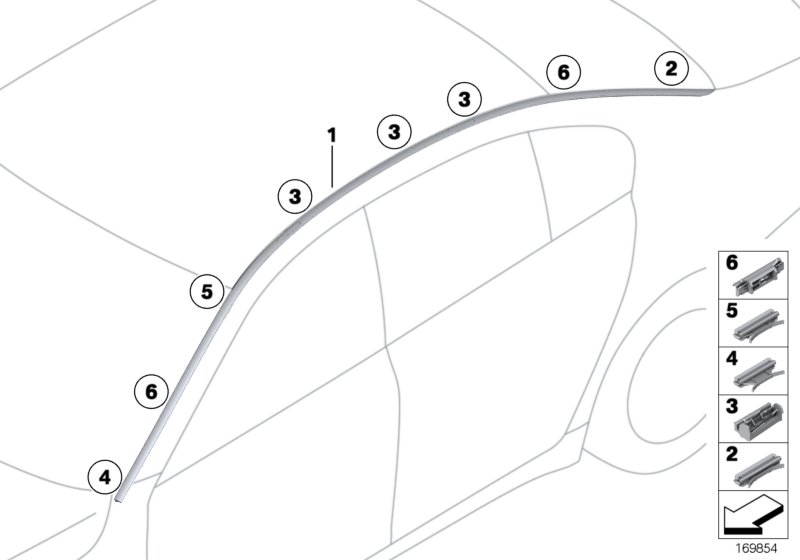 Декоративная планка крыши/леер для BMW F01N 750dX N57X (схема запчастей)