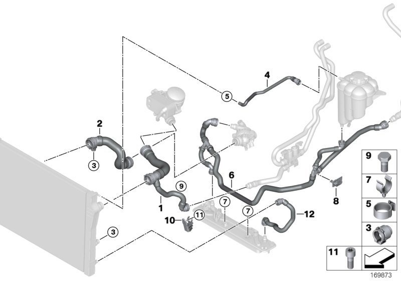 Водяной шланг системы охлаждения для BMW F16 X6 35iX N55 (схема запчастей)