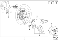 Спорт.рулевое колесо, НПБ, с лепестками для BMW E85 Z4 2.5si N52 (схема запасных частей)