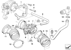 Корпус пусковой заслонки - система ASC для BMW E34 525ix M50 (схема запасных частей)