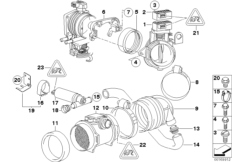 Корпус пусковой заслонки - система ASC для BMW E39 528i M52 (схема запасных частей)