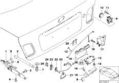 Багажная дверь/система запирания для BMW E46 316i 1.9 M43 (схема запасных частей)